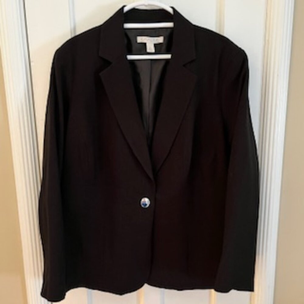 EMALINE BLACK BLAZER JACKET, 18W, SINGLE BUTTON, LS, EXCELLENT CONDITION